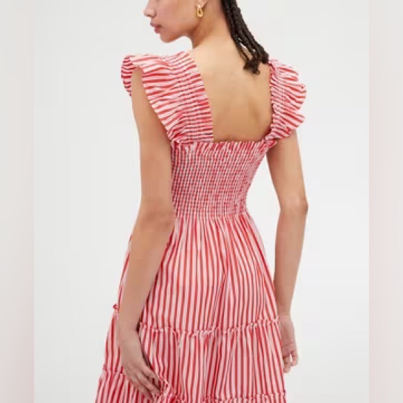 Women’s Red Stripe Midi Dress with Smocked Bodice - Picture 4 of 12
